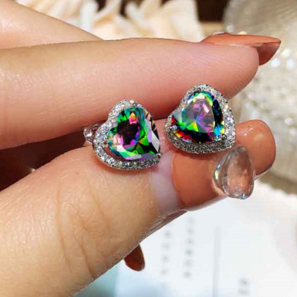 New Rainbow Mystic Topaz Simulated Diamond Halo He - Picture 2 of 3